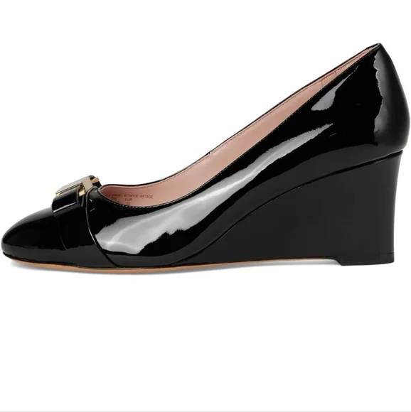 Kate Spade Bowdie Black Patent leather Wedges size 9 - Picture 4 of 7
